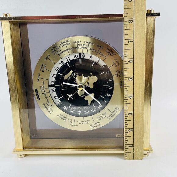 Vintage Seiko Quartz World Time Zone Clock With Airplane Second Hand Desk Mantle - Picture 10 of 16